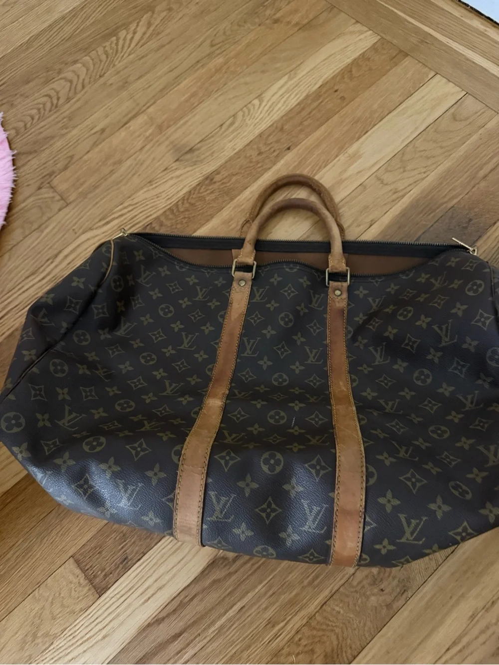 Louis Vuitton Monogram Canvas Duffel with Tan Leather Handles